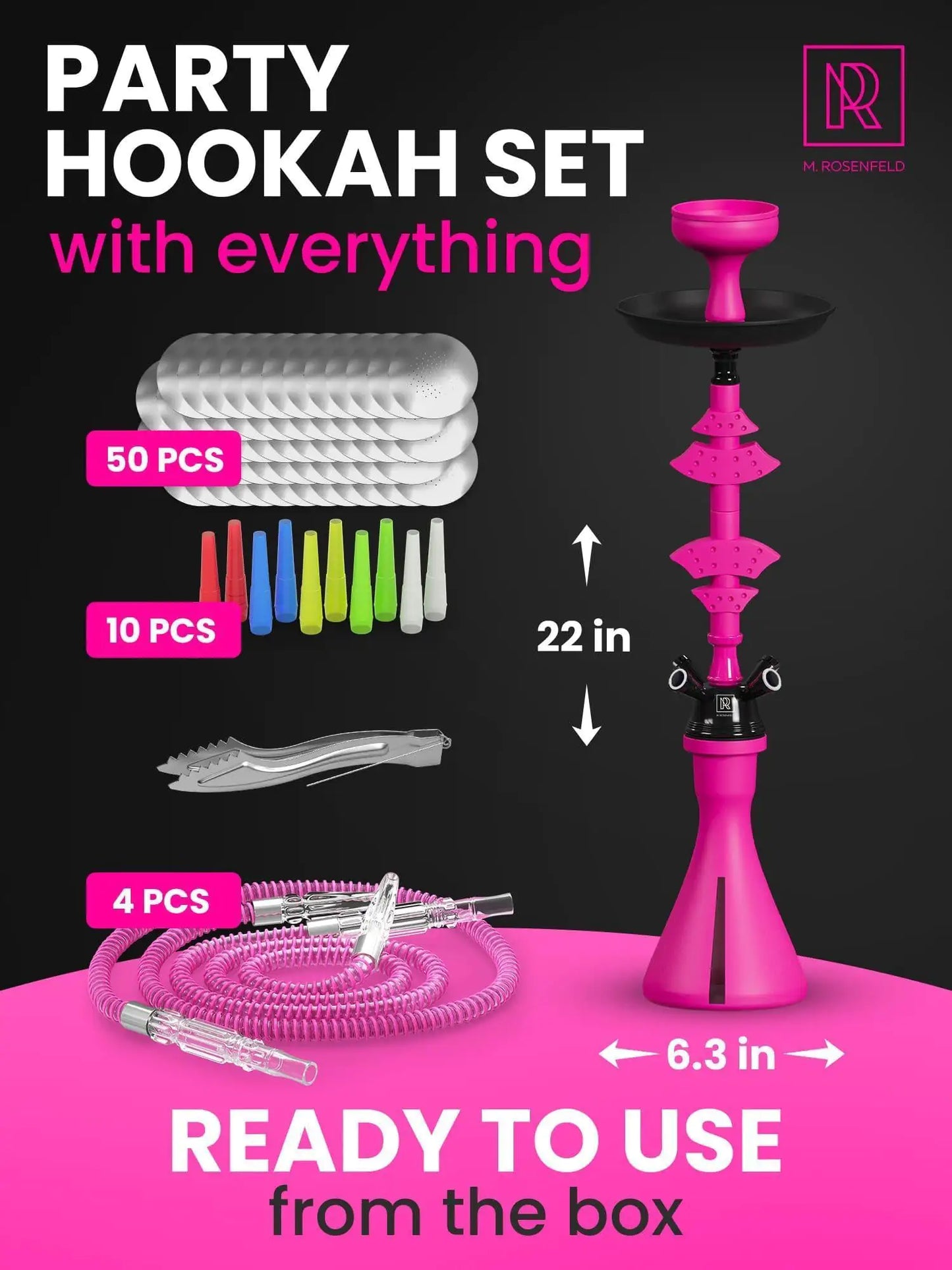 Hookah Set With Everything 4 Hose 50x Foil Big Silicone Bowl Pink Hookah Set