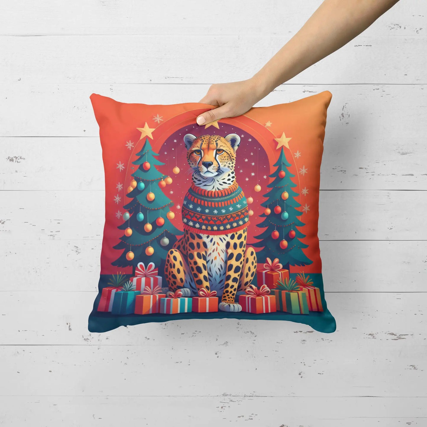 Cheetah Christmas Throw Pillow