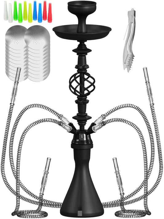 Hookah Set With Everything 4 Hose Black Hookah Set 50x Foil Big Silicone Bowl