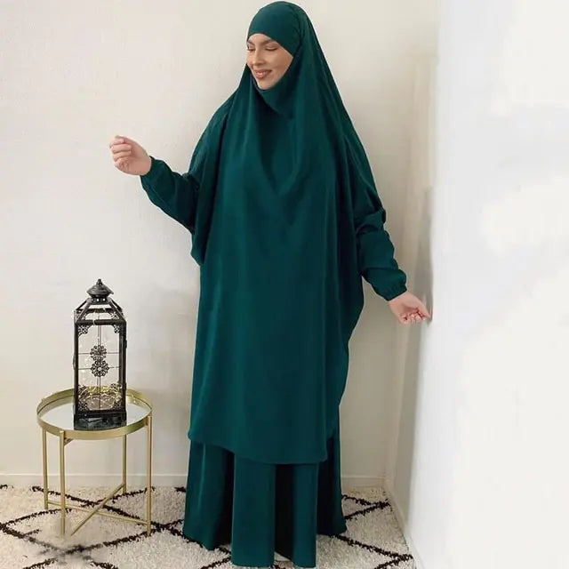 Women's 2-Piece Jilbab Set: Muslim Prayer Garment with Long Khimar and Niqab - Ramadan Abaya Dress