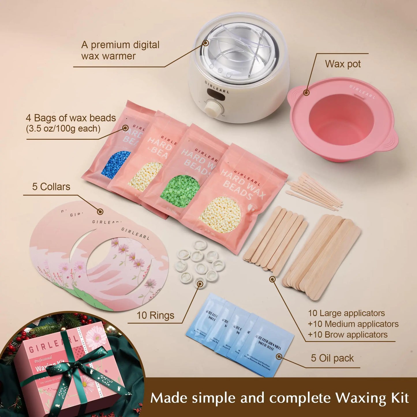 Premium Digital Waxing Kit for Women and Men, Wax Warmer Hair Removal at Home with Wax Beads & Silicone Pot, Target Different Types of Sensitive Skin Brazilian Bikini, Facial, Leg, Full body Cream