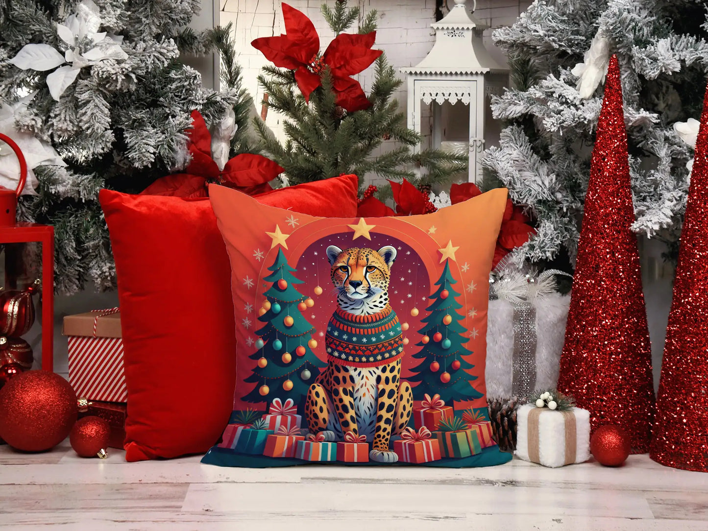 Cheetah Christmas Throw Pillow