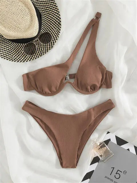 Solid Ribbed Bikini Set Chic